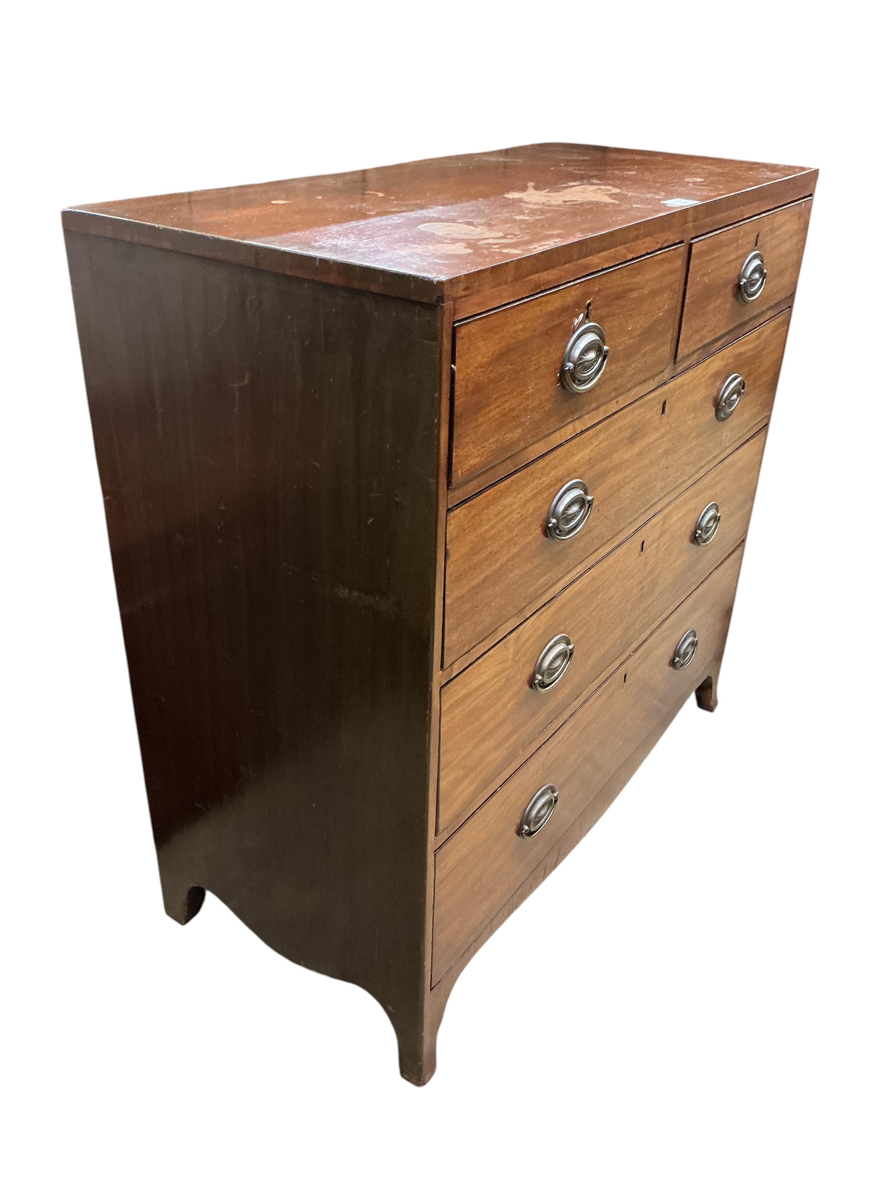A Regency mahogany chest of two short and three long drawers, width 102cm, depth 47cm, height 101cm
